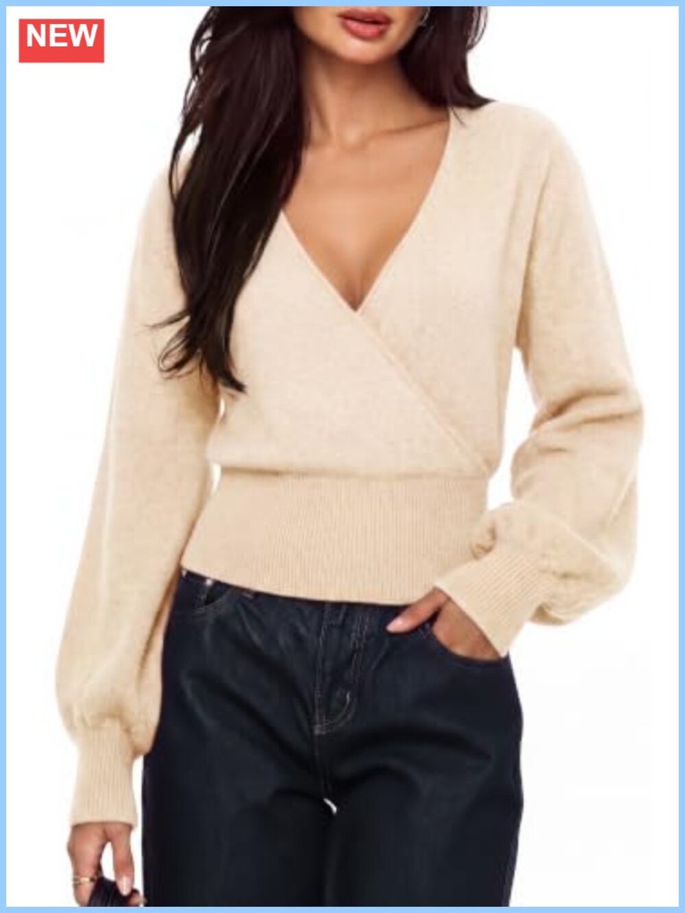 Cashmere Blend V Neck Wrap Sweater Long Sleeve Knit Top